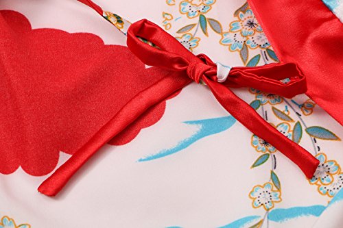 Old-to-new Women's Long Kimono Robe Silk Bathrobe with Pockets-Multi-Pattern,Pagoda Red S - Thumbnail 2
