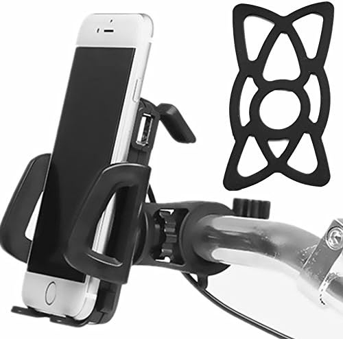 PROCYMD 2 in 1 Waterproof Motorcycle Cell Phone Mount Holder with USB Charger/Power Switch / 3.3FT Power Cable/Safety Bands/Handlebars Mount from 0.6" to 1.4" in Diameter (Black)