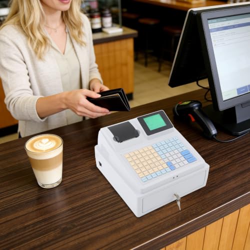 Image of Cash Register, Cash Register for Small Businesses with Front LCD and Rear 8-Digit LED Dual Displays, 81 Keys Waterproof Dustproof Keyboard for Convenience Store Cafe Bakery Small Retail Shop