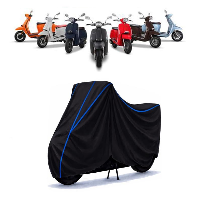Image of Scooty Cover Water Resistant for Max Power | Universal Scooter & Bike Cover | Heavy Duty UV Dust, Rain & Scratch Protection | Elastic Fit All Weather Indoor Outdoor | Black with Blue Piping