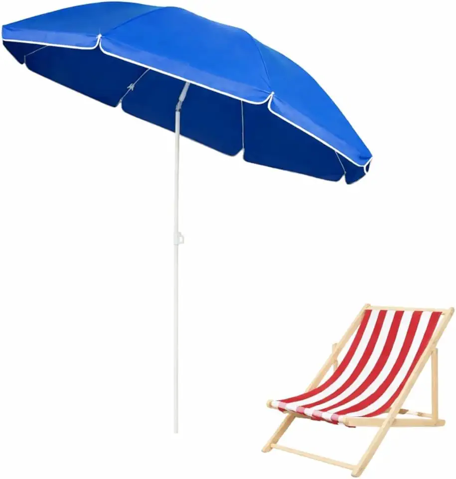 Guarda-Sol de Praia 2,40m Grande com Proteção UV, Respiro Anti-Vento e Mastro Articulável – Sombra Ampla para Família, Praia, Piscina e Camping
