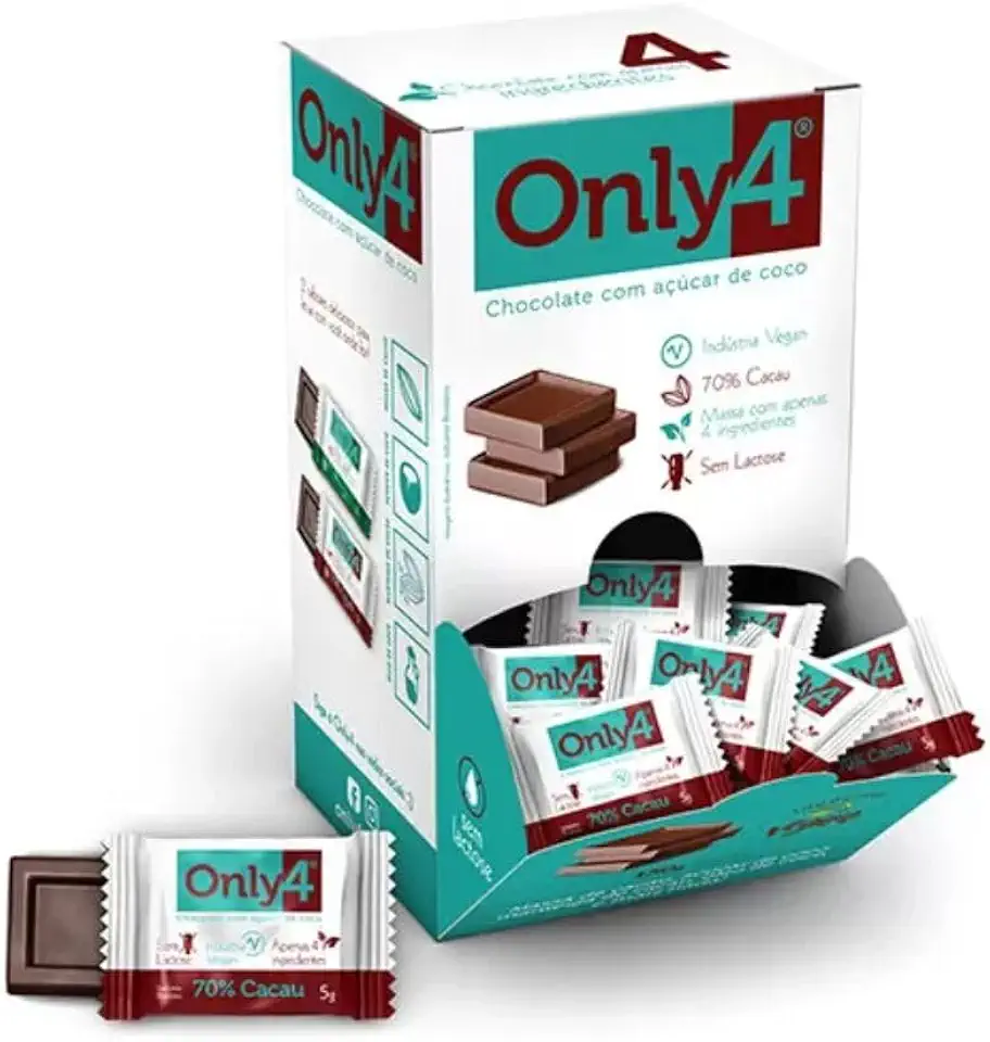 Chocolate Vegano 70% Cacau Only4 - Caixa com 30 unidades de 5g