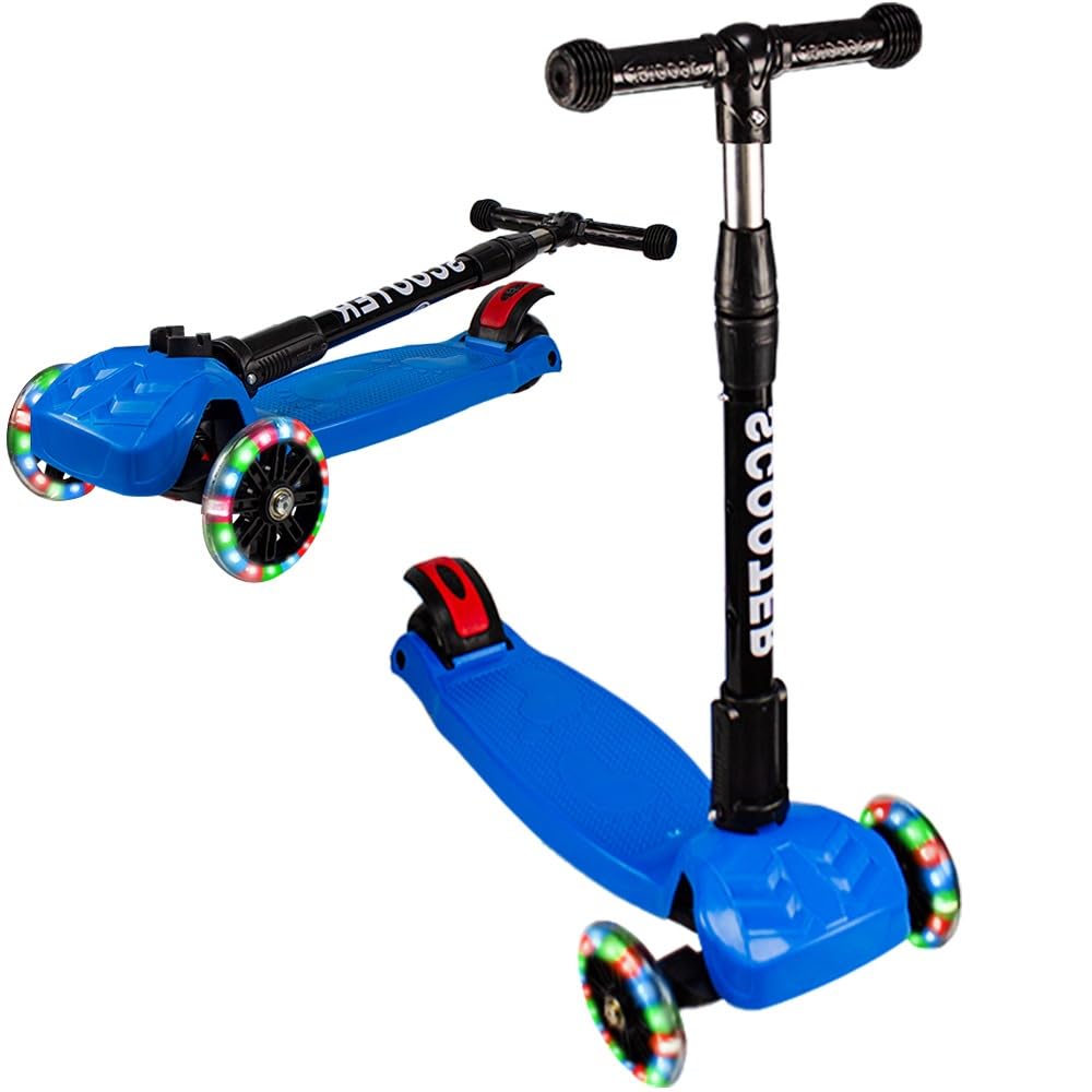 UKR Kids Classic Scooter LED Wheels Folding Adjustable Height Non Slip Deck Smart Kick for Toddler Girls Boys