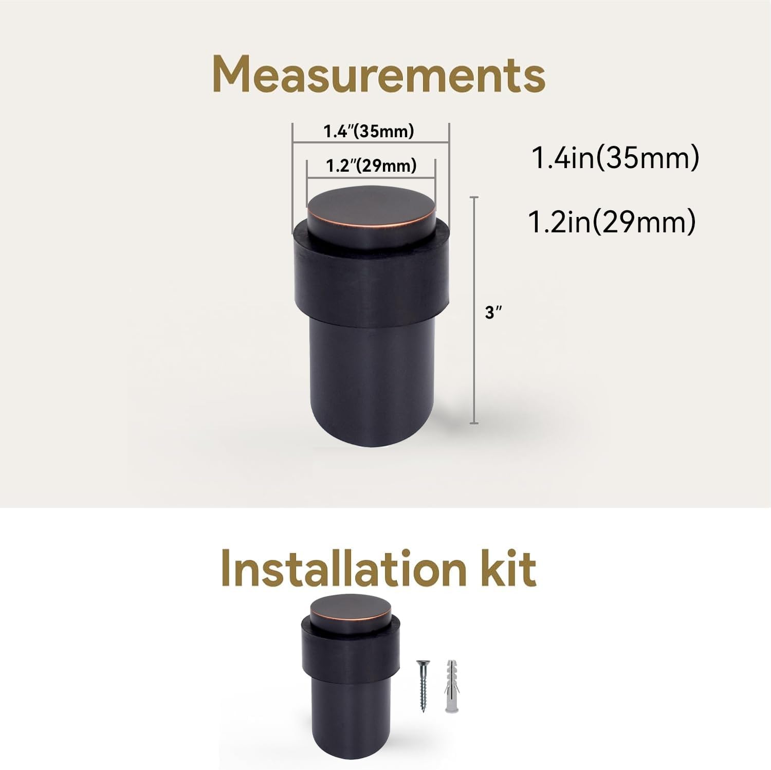 KHTUMEWARE 10 Pack 3 in Floor Door Stopper,Oil Rubbed Bronze Door Stop,Wall Protector Commercial Door Bumper Wedge Decorative Cylindrical Install Door stoppers on the Floor