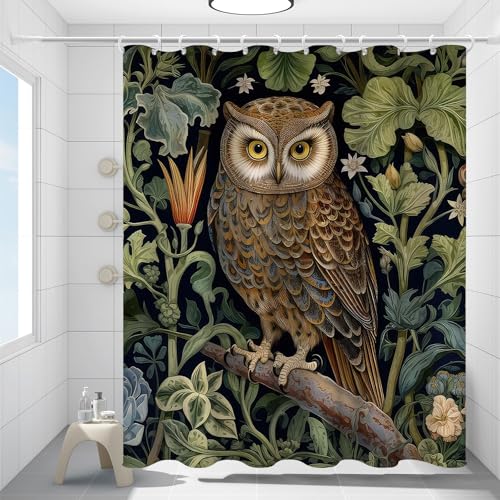 Orlco Art Handsome Owl Shower Curtain Rustic Farmhouse Waterproof Washable Shower Curtain Bathroom Decor Curtains thumb #1