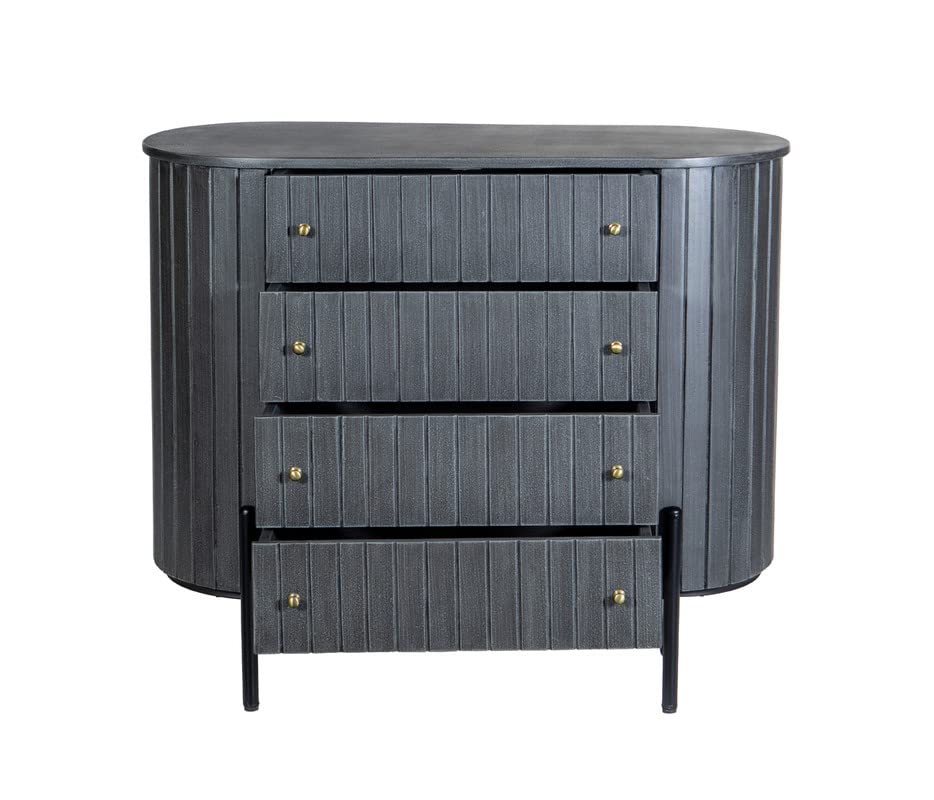 Image of Solid Wooden Oval Chest of Drawers| 4 Drawers Chest | Wooden Storage Cabinet | Mango Wood, Premium Grey Finish
