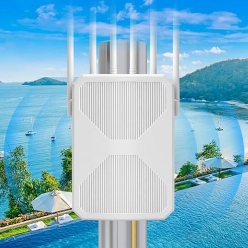 2026 AC1200 Outdoor WiFi Extender, Long Range Outdoor WiFi Extender Signal Booster, IP65 Weatherproof Outdoor Wireless Access Point with PoE, Gigabit Ports for Garage, Farm, Yard, RV, Dock,Starlink