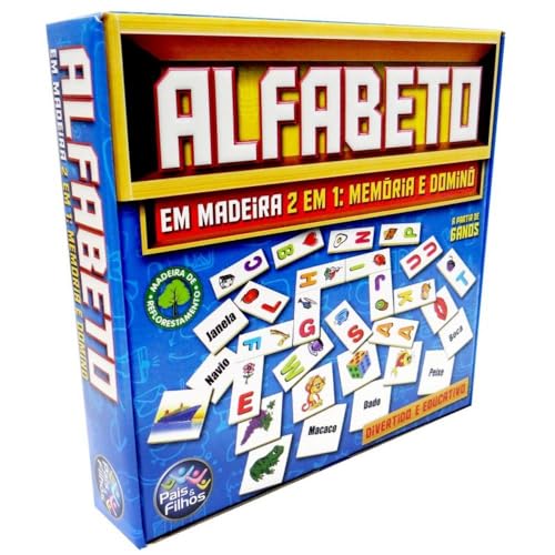 Brinquedo Pedagógico Madeira Alfabeto Domino e Memoria Pais e Filhos