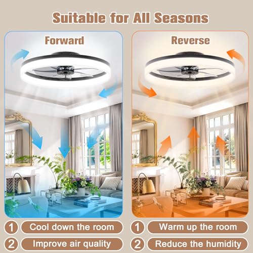 Image of VOLISUN Low Profile Ceiling Fan with Light and Remote, 23.6in Flush Mount, Dimmable LED Fan Light, Bladeless for Bedroom (Black)