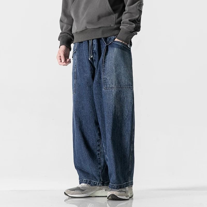 Autumn Men Baggy Jeans Vintage Plain Pants Casual Wide Leg Loose Fit Denim Hip Hop Straight Trousers4