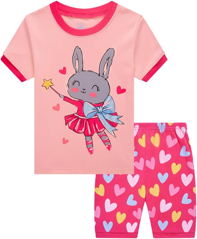 Popshion Baby Girl Pajamas Short Sleeve Toddler Girls Summer Short Sets Cotton Sleepwear Size 2 to 10 Years