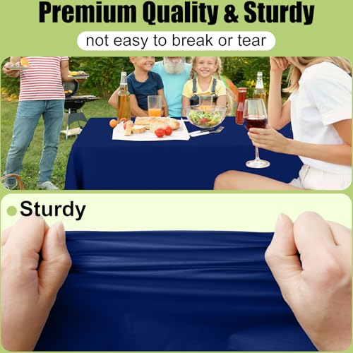 Image of Smiry Disposable Table Cloth 3 Pack, 54 x 72 Inch Waterproof Plastic Tablecloth, Decorative Rectangle Table Covers for Party, Birthday, Picnic, Navy