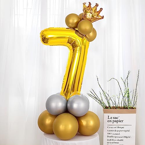 Image of Gold Number Balloons Birthday Balloons - Giant Gold Number 7 Balloon 40 inch, Numbers Balloon Birthday Decorations, Gold Party Supplies for Women Men