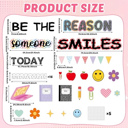 Image of Back to School Bulletin Board Decoration Set Composition Notebook Classroom Decoration Be The Reason Someone Smiles Today Bulletin Board Motivational Cutouts for School Home Chalkboard Door Wall Decor