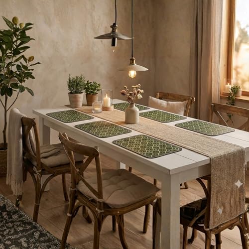 Image of YELONA Leather Dining Table Placemats Set of 6 - Waterproof, Heat Resistant, Anti-Slip, Easy to Clean Table Mats for Dining Table, Kitchen & Home Decor (Seaweed Green, 40 x 30 cm)