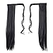 SWACC Women Long Straight/Curly Wavy Wrap Around Ponytail Extension Synthetic Hair Piece Clip in Hair extensions (Straight, 1B#-Off Black)