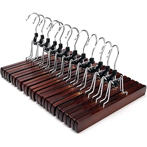 J.S. Hanger Solid Wooden Collection Slack Hanger, Wood Skirt Hangers, Retro Finished, Set of 10 Cover