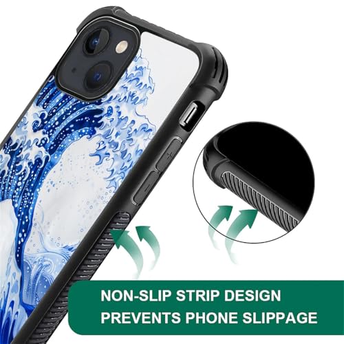 Coque iPhone 15 protection rigide Hokusai vague bleue fille