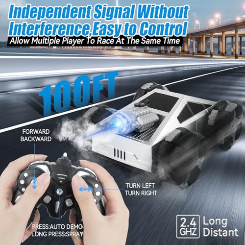Remote Control Car,RC Cars for Boys 4-7 8-12, 4WD High Speed All Terrain Remote Control Monster Truck, 1:16, 2.4GHZ Monster Truck Toy with LED Lights & Spray,Kids Christmas Birthday Gift for Boys