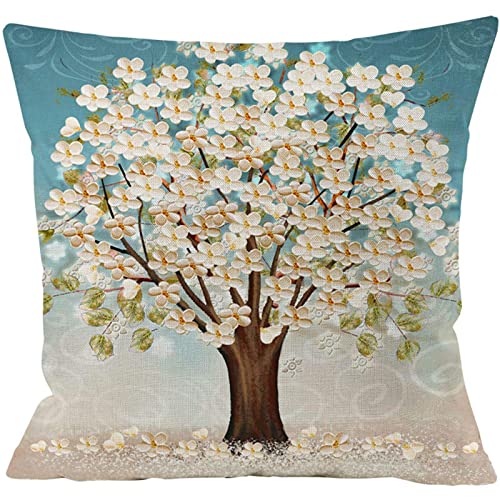 Guhoo 20 X 20 Blue Peacock Throw Pillow Covers, Peacock Pillow Cover 20 X 20, Throw Peacock Print Pillowcases Decorative Outdoor Linen Square Pillow Cases With Hidden Zipper For Couch Sofa Patio Décor #TOP5