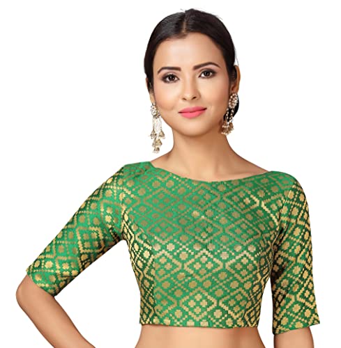 Image of Studio Shringaar Women's Readymade Brocade Elbow Length Sleeves Saree Blouse