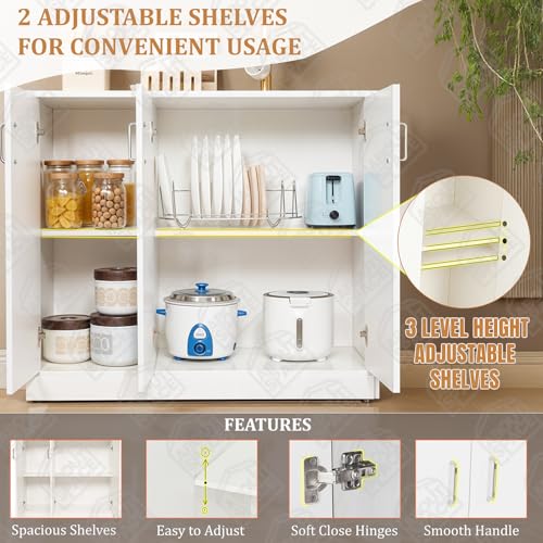 Image of ABOUT SPACE 2 Tier Kitchen Organizer Rack - 3ft 3 Door Engineer Wood Kitchen Cabinet with Adjustable Shelves, Easy to Assemble for Home Living Room (White - L 105 x B 40 x H 91.5 cm)