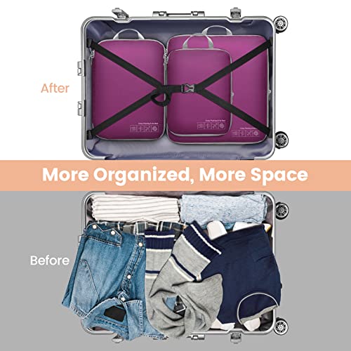 Compression Packing Cubes for Travel, 3 Pack Expandable Luggage Packing Organizers, Travel Accessories Compression Cubes for Suitcases, Purple2