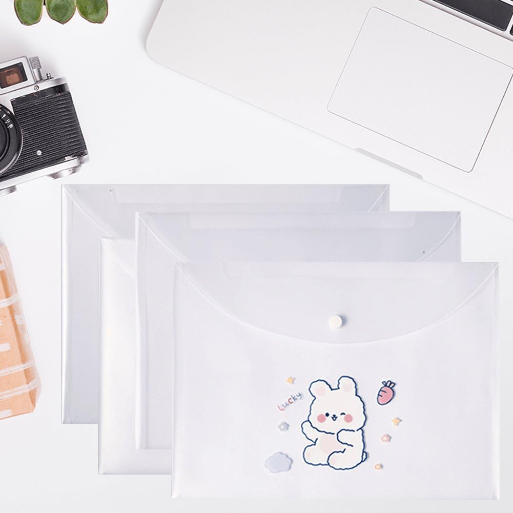 12 Uds A4 Carteras De Plástico para Documentos Sobres Lindos Dibujos Animados Popper Carteras Carpetas Transparentes Archivos De Documentos Carteras
