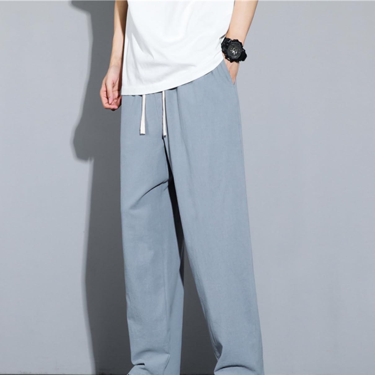 [MeipingQu] ワイドパンツ メンズ ズボン 夏服 綿麻 涼しい スウェットパンツ メンズ 涼しい ロングパンツ ウエストゴ