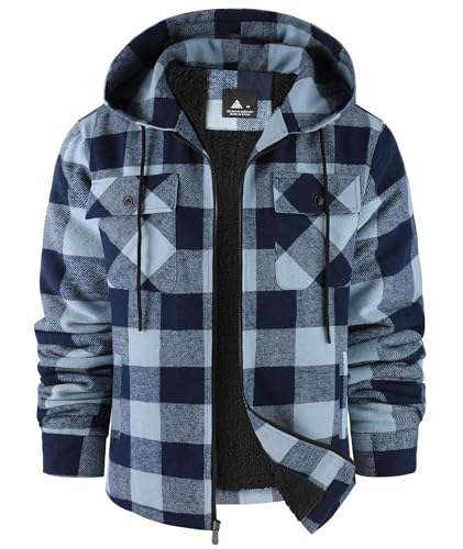 Image of SCODI Mens Flannel Hooded Jacket Fleece Sherpa Lined Zip Up Plaid Hoodies