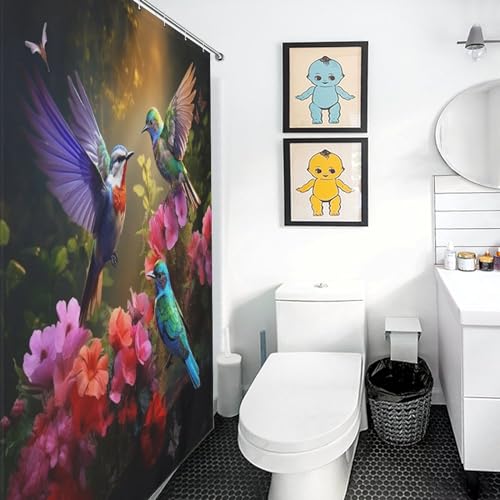 Rideau de douche oiseau mignon anti-moisissure en tissu polyester lavable 140x183 - 3
