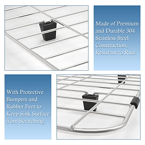 Behok Sink Protection Grid 28-3/8" X 15-3/8", Rear Drain With Corner Radius 1-1/2", 304 Stainless Steel For Kitchen Sink Bh-2815 Sink Grate #TOP5