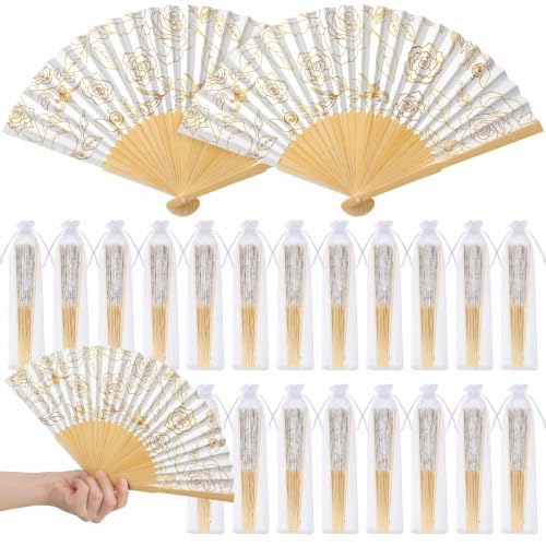 Vercraft 25 Sets Gold Floral Folding Fans, Wedding Favors for Guests
