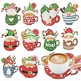 WuGU 10 Stück Diamond Painting Untersetzer Weihnachten, Weihnachts Untersetzer mit Halter, DIY Bastelset Weihnachtsbasteln für Erwachsene, Weihnachtsbasteln Geschenk für Anfänger Erwachsene Kinder