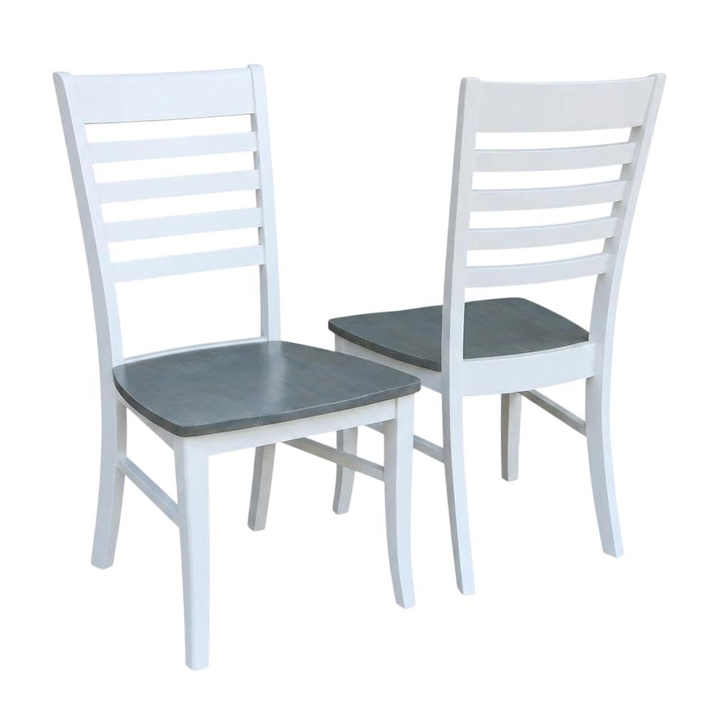 Solid Wood Dining Chair with Ladder Back by Furnifact – Wood, White and Heather Gray, Pack of 2
