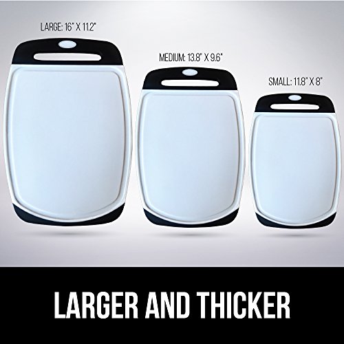 Gorilla Grip Original Oversized Cutting Board, 3 Piece, BPA Free, Dishwasher Safe, Juice Grooves, Larger Thicker Boards, Easy Grip Handle, Non Porous, Extra Large, Kitchen, Set of 3, Black