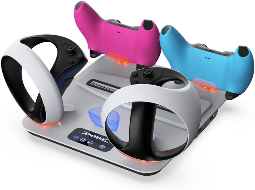 Ps5/Slim/Pro Cooling Stand and Controller Charging Station for Ps5 Vr2 with RGB Lights ;Playstation5 Console Silent Cooling Station;Vr2 Controller Fast Charger; Ps5/Pro/Slim/Vr2 Accessories Kit - Image 7