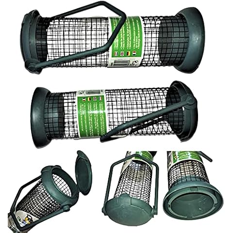 2 x Peanut Feeder Metal Bird Feeder Bird Feeder Wild Bird Feeder Rat Proof Peanuts Bird Feeder Hanging Feeder for Wild Birds Feeder Dispenser Diameter 8 x Height 23.5 cm Cover