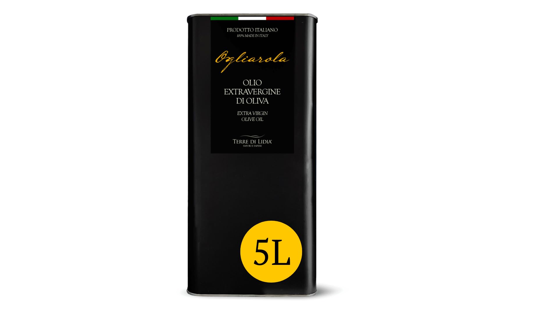 Terre di Lidia - Olio extravergine di oliva - 1 Latta da 5 L - Filiera corta, Campagna 2025/2026, Estratto a freddo - Varietà Ogliarola, Gusto Delicato - Produzione 100% italiana