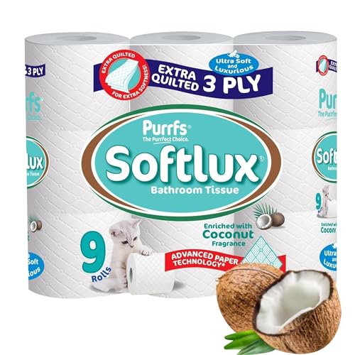 Image of UR CHOICE Luxury Quilted Toilet Rolls - Coconut Infused 3-Ply | Eco-Friendly Bulk Buy Pack of 9 Rolls | Ultra-Soft & Strong Toilet tissues, 70 Sheets Per Roll, FSC Certified Sustainable Toilet Paper