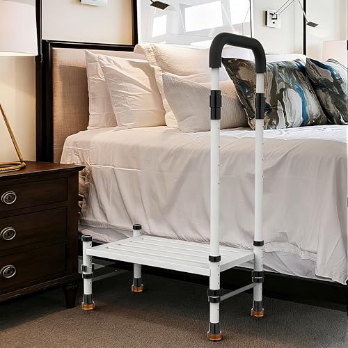 Step Stool with Handle for Adults – Heavy Duty 800 lbs Bed Steps for High Beds, Adjustable Height Step Stool with Handrail for Elderly & Seniors, Kitchen & Car