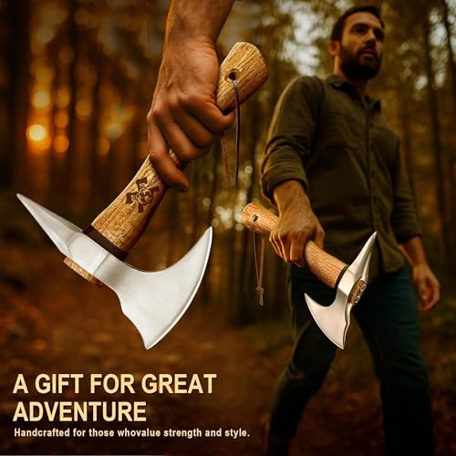 Grumpy Bear 11" Survival Axe Camping Hatchet – Forged High Carbon Steel Blade with Walnut Wood Handle – Shock-Absorbing, Anti-Slip Grip – Ideal for Bushcraft, Wood Splitting & Outdoor Adventures — view 5