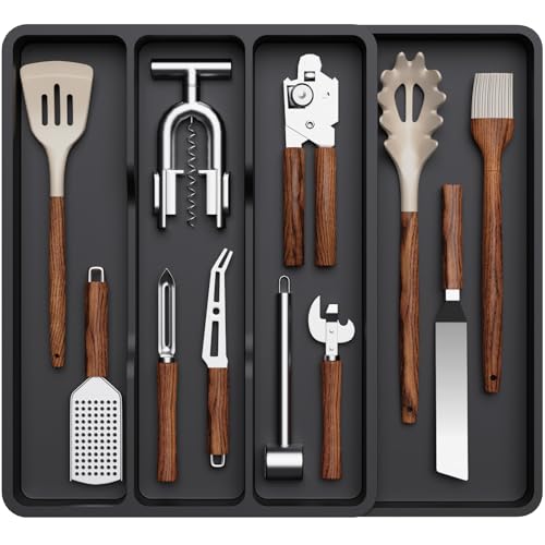 Lifewit Rangement Couvert Extensible 3 à 4 Compartiments, Range Couverts pour Tiroir, Organisation de Cuisine en Plastique, Separateur Tiroir pour Couverts,...