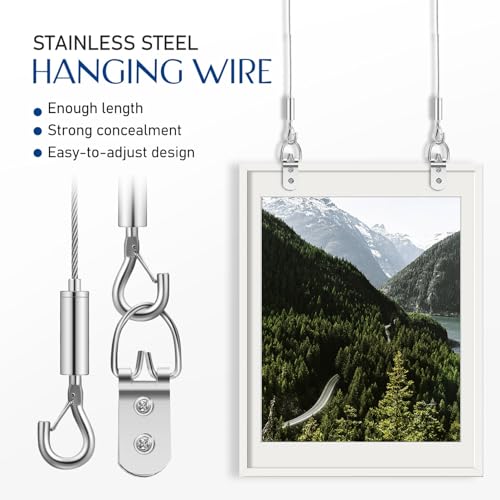 Image of Housoutil 1set Hanging Wire Kit for Artwork and Mirrors Heavy-Duty Picture Hanging Hardware with End Hooks for Home and Gallery Displays