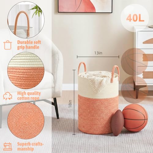 Image of Laundry Basket,Woven Cotton Rope Laundry Hamper,40L for Decor Storage of Dirty Clothes,Toys and Blankets in Bathroom,Baby Room and Living Room