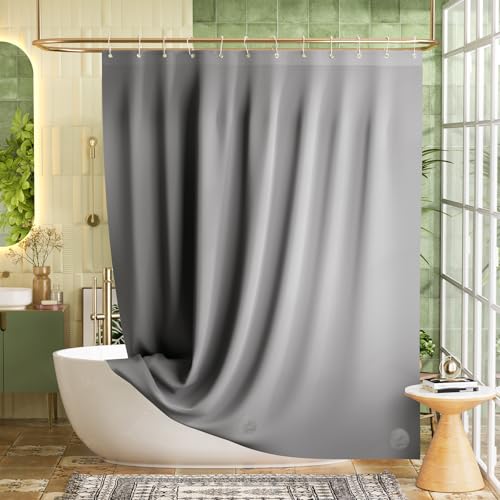 Image of Bathway Shower Curtain Liner, Grey Shower Curtain Liner 72x72 PEVA Waterproof Shower Curtain Liner Plastic with 3 Magnets and 12 Rustproof Metal Grommets, Lightweight Shower Liner for Bathroom