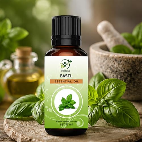 Image of VIRTUAL Basil Essential Oil 15 Ml | Pure & Natural Aromatherapy Oil for Diffuser, Humidifier, Spa, Massage & Home Fragrance