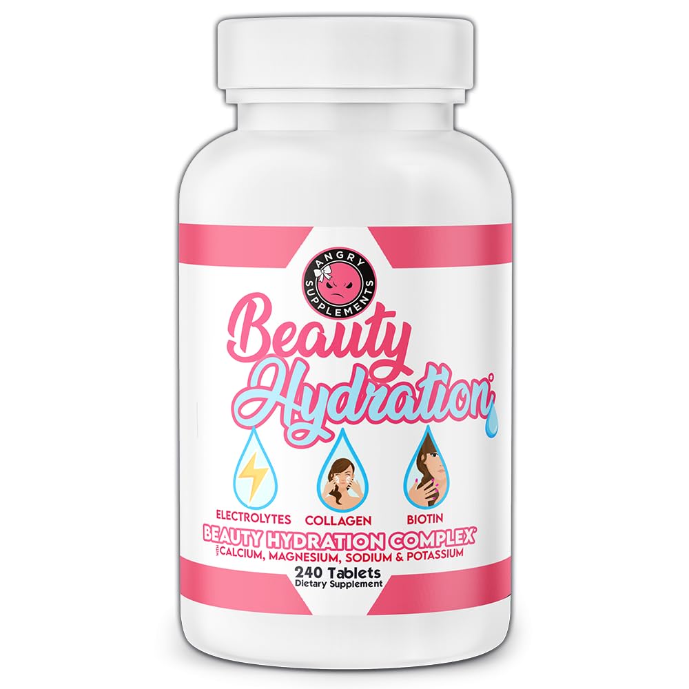 Angry Supplements Beauty Hydration Complex Electrolyte Tablets - Hydrate with Biotin, Collagen, Calcium, Magnesium, Sodium & Potassium (240 Count, 120 Day Supply)