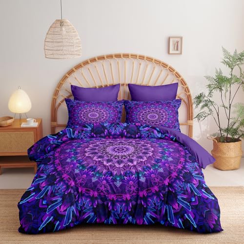Covebett Boho Bettwäsche 135x200 Lila Violett Blumen Vintage Mandala...