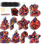 Lonfliness 30 Sets Christmas Crafts for Kids Christmas Suncatchers Craft Xmas Stained Glass Decor...